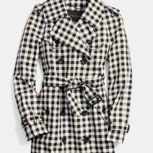 Coach Check Trench Coat Black White Gingham Checkered Rain Coat Double Breasted